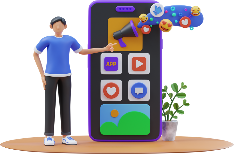 3d Mobile app marketing Illustration